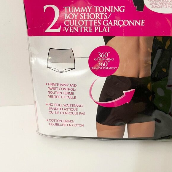 Flexees Fat Free Dressing Maidenform 2 Tummy Toning Boy Shorts XXL Black - Picture 2 of 14
